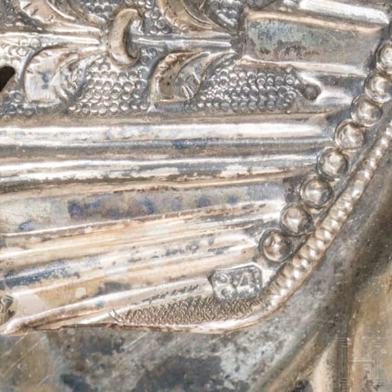 A Russian icon showing the Mother of God (probably of Yaroslavl) with silver oklad, 19th century