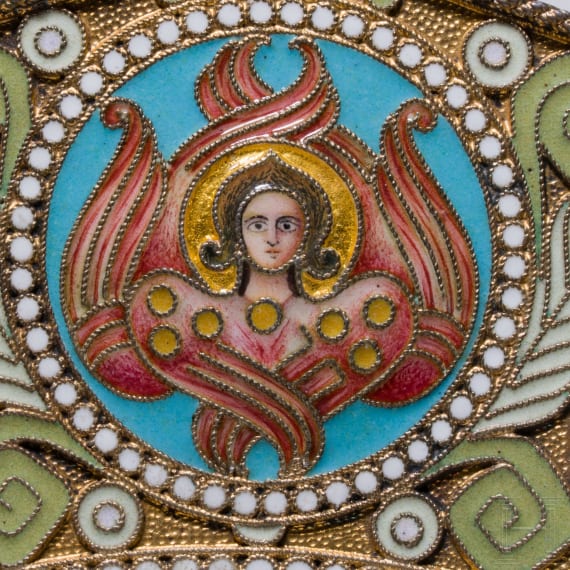 A Russian silver-gilt and cloisonn&eacute;-enamel icon showing the Kazanskaya Mother of God, Moscow, Ivan Khlebnikov, 1908 - 1917