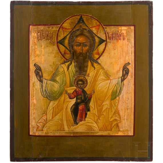 A rare Russian icon showing Lord Sabaoth (Godfather), 19th century