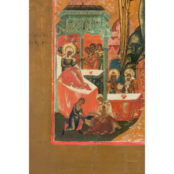 An icon showing Saint John with scenes of his life, Russia, 19th century