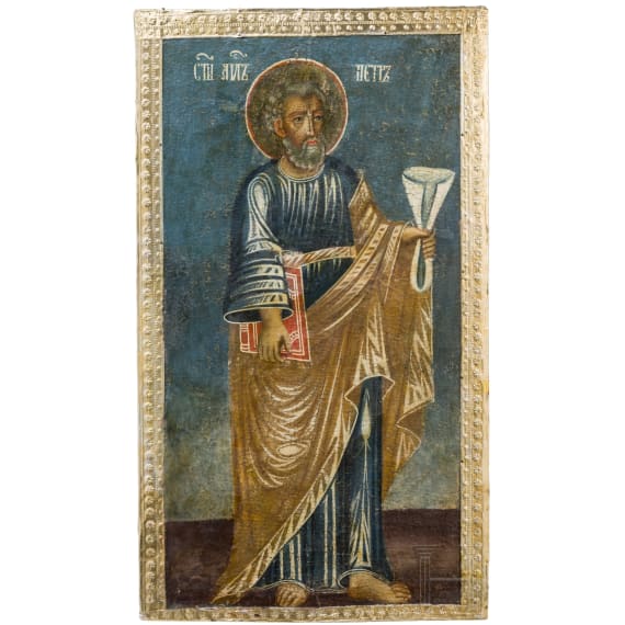 A large Russian icon showing Apostle Peter with basma, 18th century