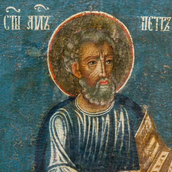 A large Russian icon showing Apostle Peter with basma, 18th century