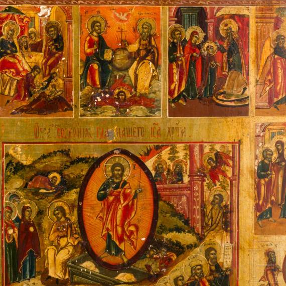 A large extended Russian feast icon, 19th century