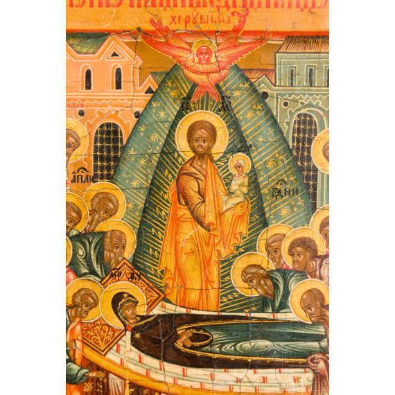 A Russian icon showing the Dormition of the Mother of God, early 19th century