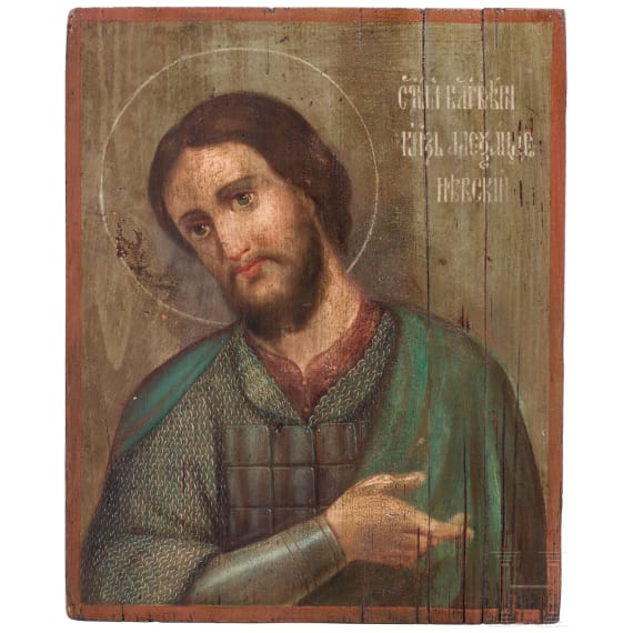 An icon showing Saint Alexander Nevski, Russia, late 19th century