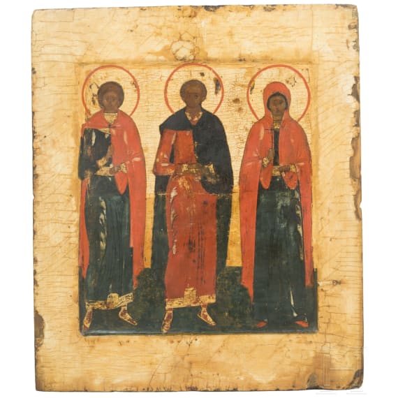 A Russian icon showing three Martyrs, late 17th century