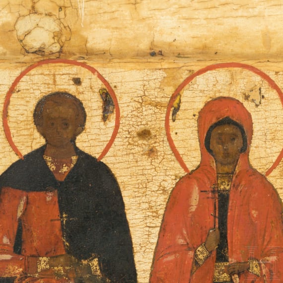 A Russian icon showing three Martyrs, late 17th century