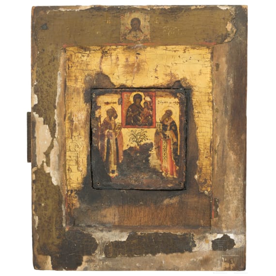 A small Russian icon showing two Saints, 19th century