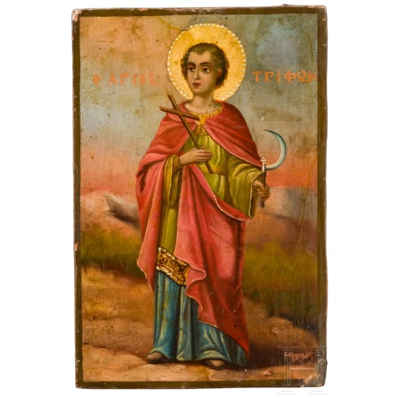 A small Balkan icon showing Saint Tryphon, 19th century