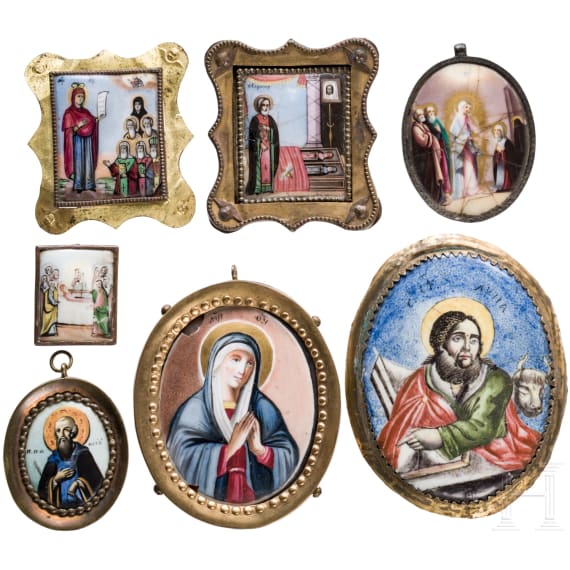 Seven Russian finift icons, Rovost, late 19th century