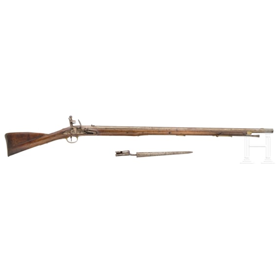 An Indian pattern infantry flintlock musket with bayonet, London, circa 1800