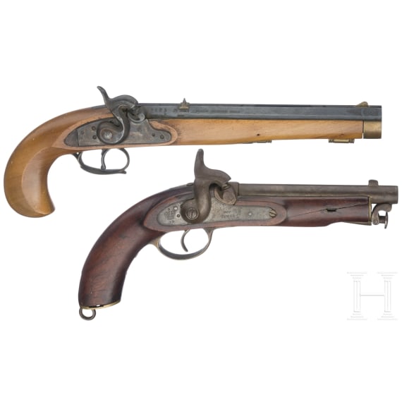 An Italian and an English percussion pistol, 1973 and 1857