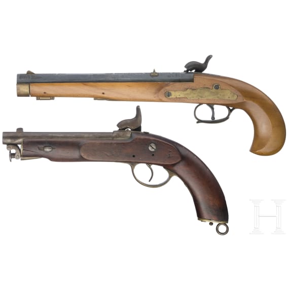 An Italian and an English percussion pistol, 1973 and 1857
