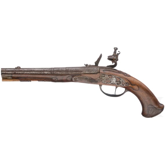 A flintlock pistol by Frans Delahaye, Maastricht, circa 1710 and later