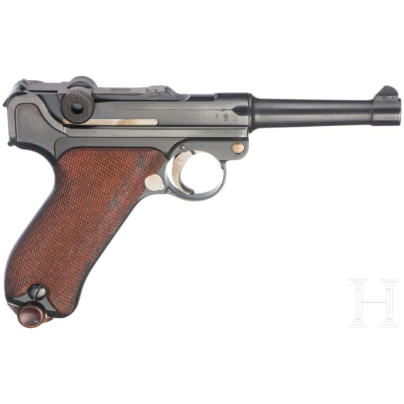 A Luger pistol by DWM, 1911, no hold-open, with holster