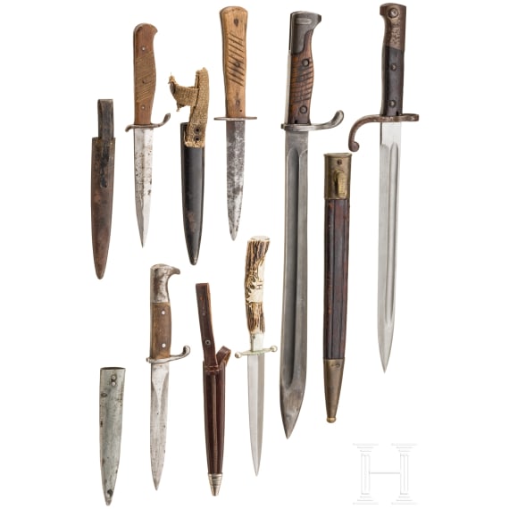 Two bayonets and four trench daggers