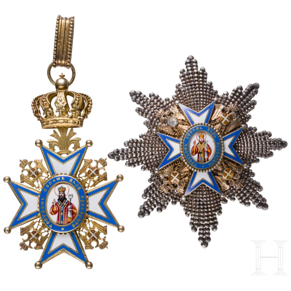 Serbischer St. Sava-Orden - brillantierter Bruststern zum Gro&szlig;offizier und Halskreuz