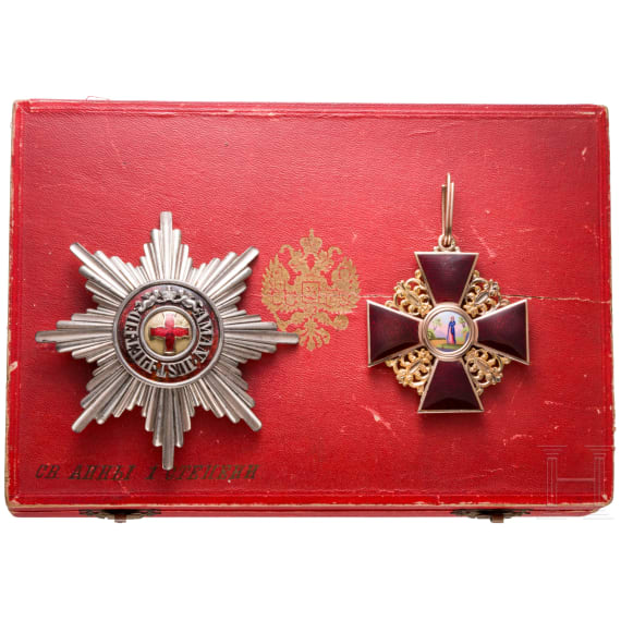 St. Anna-Orden, Garnitur der 1. Klasse mit Etui und Sch&auml;rpe, Russland, zwischen 1860 - 1870