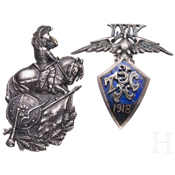Zwei seltene silberne Abzeichen, Russland, datiert 1917 und 1918