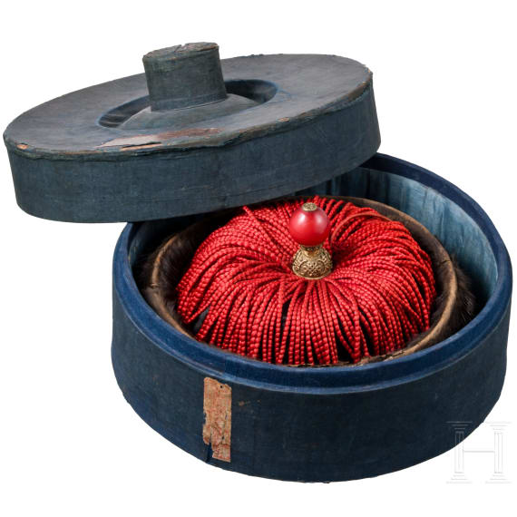 Winterkappe f&uuml;r Beamte 2. Ranges mit Originalbox, sp&auml;te Quing-Dynastie