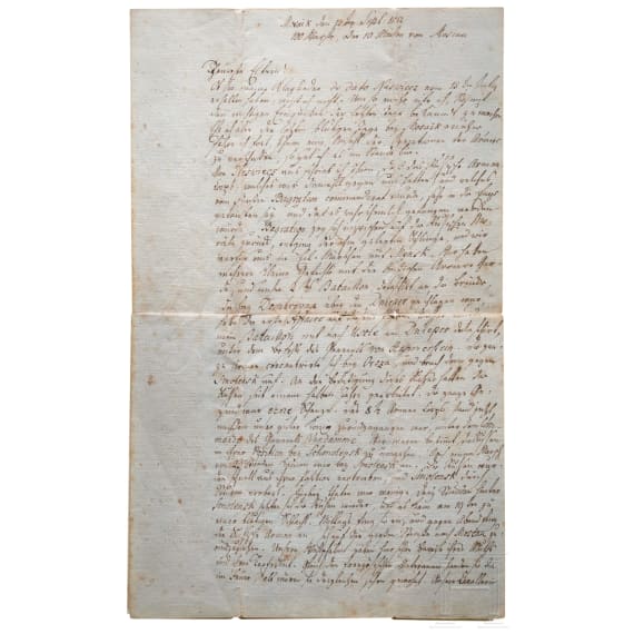 Bedeutender Augenzeugenbericht eines deutschen Offiziers von der Schlacht bei Borodino, datiert 12.9.1812
