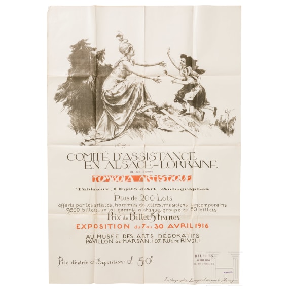 Plakat einer Kunsttombola "Comit&eacute; d'Assistance en Alsace-Lorraine", von 1916