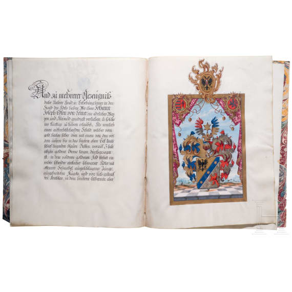 Kaiserin Maria Theresia - Adelsbrief f&uuml;r den Obersteueramtsdirektor Johann Joseph Edler von Leiner, 1774