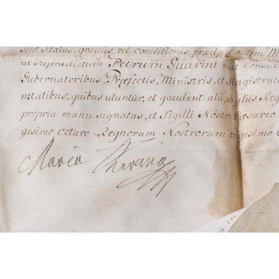 Kaiserin Maria Theresia - Diplom f&uuml;r den Consul Petro Guarini in Ravenna, datiert 1778
