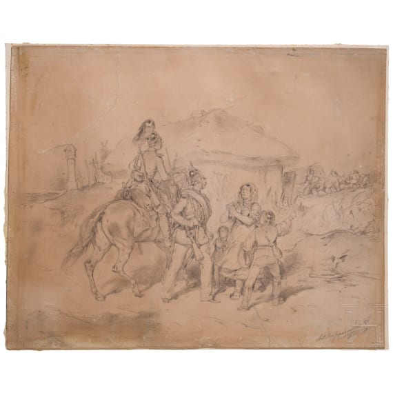 Josef Anton Strassgschwandtner (1826 - 1881) - eigenh&auml;ndige Entwurfszeichnung f&uuml;r Gem&auml;lde
