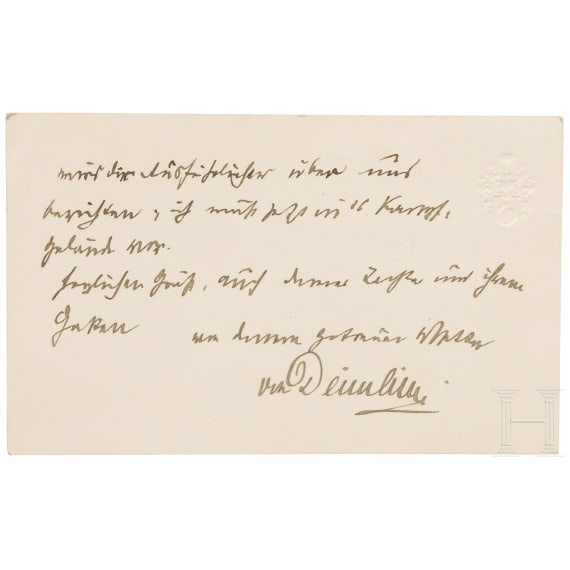 General der Infanterie Berthold von Deimling (1853-1944), eigenh&auml;ndig geschriebene und signierte Gru&szlig;karte mit Unterschrift, 1916