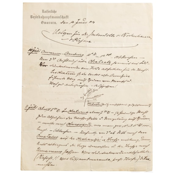 Generalmajor Victor Franke (1866 - 1936) - eigenh&auml;ndiger Bericht mit Anmerkung &uuml;ber eine Patrouille vom 10. bis 13. Juli 1904 des sp&auml;teren Kommandeurs der Schutztruppe in DSW-Afrika