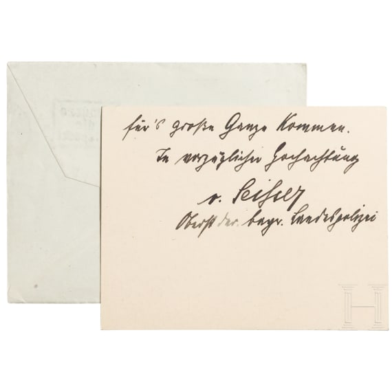 Oberst Hans von Sei&szlig;er (1874 - 1973) - Karte mit eigenh&auml;ndigem Text und Unterschrift, Kuvert adressiert an die Sammlerin, 1924