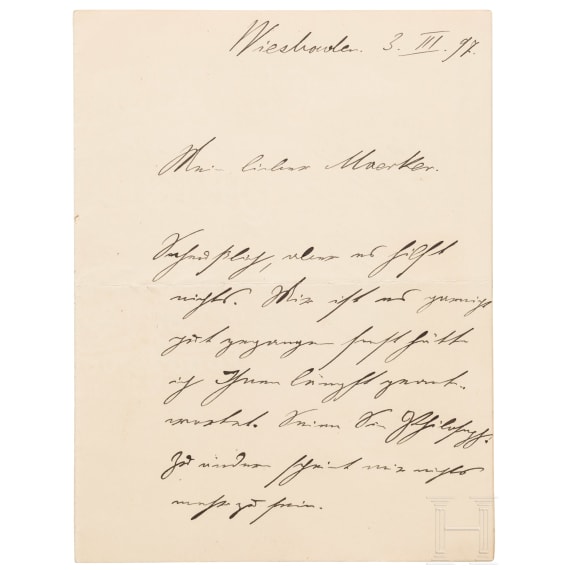 Major Hermann von Wissmann (1853 - 1905) - eigenh&auml;ndiger Brief an den damaligen Oberleutnant Georg Maercker, 1897