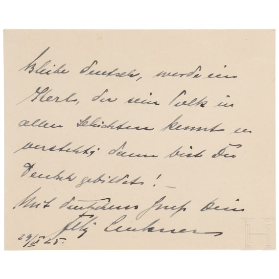 Felix Graf von Luckner (1881 - 1966) - eigenh&auml;ndige und signierte Karte des Seeteufels vom 29. V. 1925