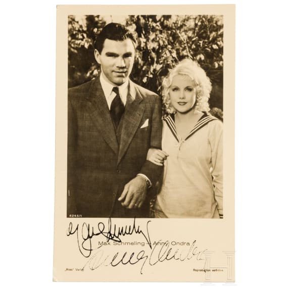 Max Schmeling (1905 - 2005) und Anny Ondra (1902 - 1987) - gemeinsam signierte Fotopostkarte nach 1933