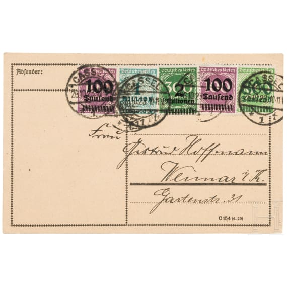 Philipp Scheidemann (1865-1939) - eigenh&auml;ndige und signierte Postkarte an die Sammlerin vom 25. X. 1923