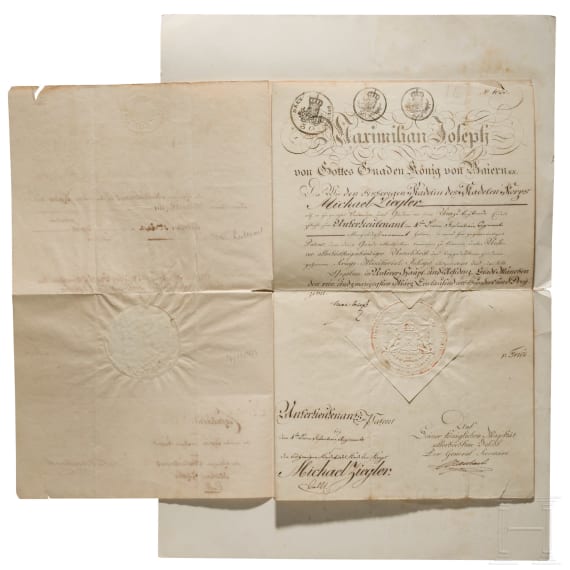 K&ouml;nig Max I. Joseph - zwei Offizierspatente, datiert 1813