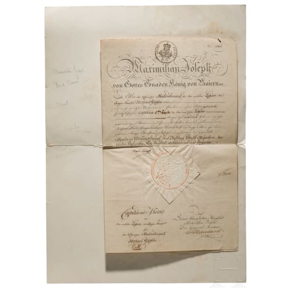 K&ouml;nig Max I. Joseph - zwei Offizierspatente, datiert 1813