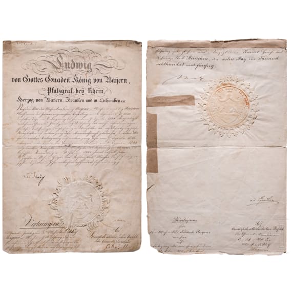 K&ouml;nig Ludwig I. und K&ouml;nig Maximilian II. von Bayern - zwei Autographen, datiert 1846 und 1850