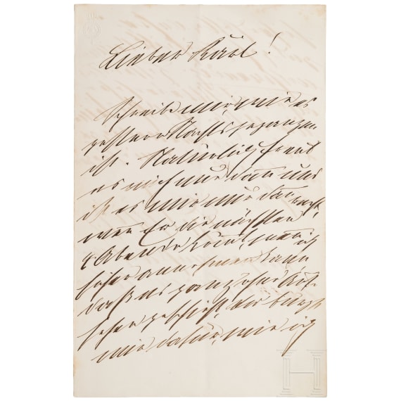 K&ouml;nig Ludwig II. von Bayern (1845 - 1886) - eigenh&auml;ndiger Brief an seinen Marstallfourier und engen Vertrauten Karl Hesselschwerdt (1840 - 1902), zwischen 1882 und 1886