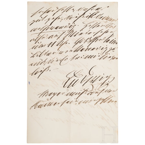 K&ouml;nig Ludwig II. von Bayern (1845 - 1886) - eigenh&auml;ndiger Brief an seinen Marstallfourier und engen Vertrauten Karl Hesselschwerdt (1840 - 1902), zwischen 1882 und 1886