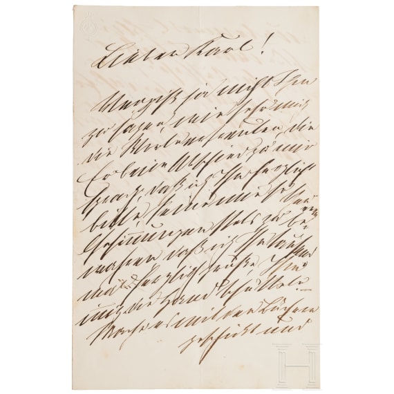 K&ouml;nig Ludwig II. von Bayern (1845 - 1886) - eigenh&auml;ndiger Brief an seinen Marstallfourier und engen Vertrauten Karl Hesselschwerdt (1840 - 1902), ab 1880