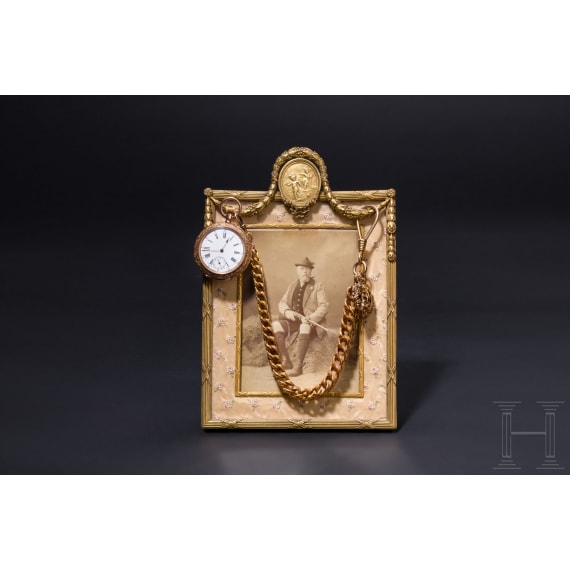 K&ouml;nig Ludwig II. von Bayern - goldene Savonette mit schwerer Uhrenkette, Geschenk an seinen Oberstallmeister Max Karl Theodor Graf von Holnstein (1835 - 1895)