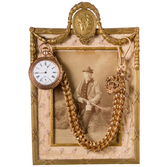 K&ouml;nig Ludwig II. von Bayern - goldene Savonette mit schwerer Uhrenkette, Geschenk an seinen Oberstallmeister Max Karl Theodor Graf von Holnstein (1835 - 1895)