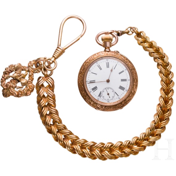 K&ouml;nig Ludwig II. von Bayern - goldene Savonette mit schwerer Uhrenkette, Geschenk an seinen Oberstallmeister Max Karl Theodor Graf von Holnstein (1835 - 1895)