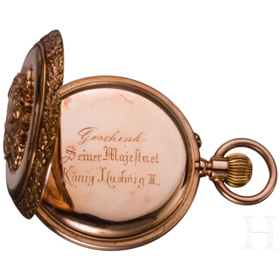 K&ouml;nig Ludwig II. von Bayern - goldene Savonette mit schwerer Uhrenkette, Geschenk an seinen Oberstallmeister Max Karl Theodor Graf von Holnstein (1835 - 1895)