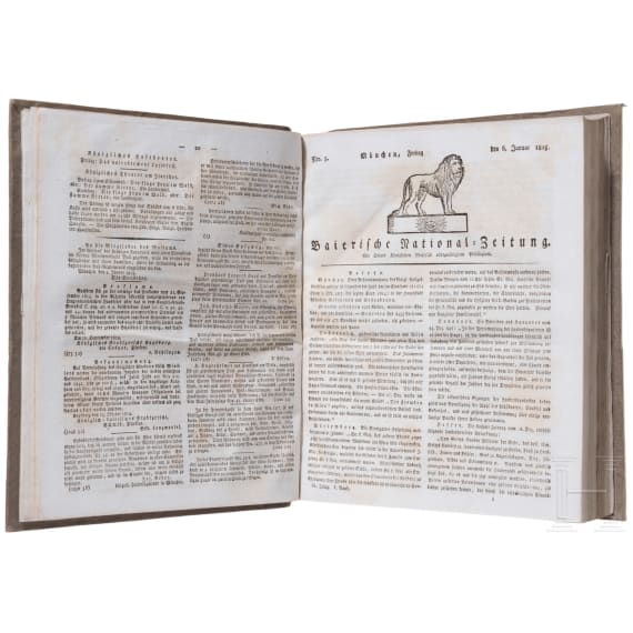 "K&ouml;niglich=privilegirte Baierische National=Zeitung" - zwei gebundene Halbjahresausgaben 1815