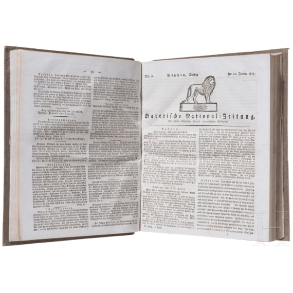"K&ouml;niglich=privilegirte Baierische National=Zeitung" - zwei gebundene Halbjahresausgaben 1815