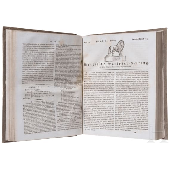 "K&ouml;niglich=privilegirte Baierische National=Zeitung" - zwei gebundene Halbjahresausgaben 1815