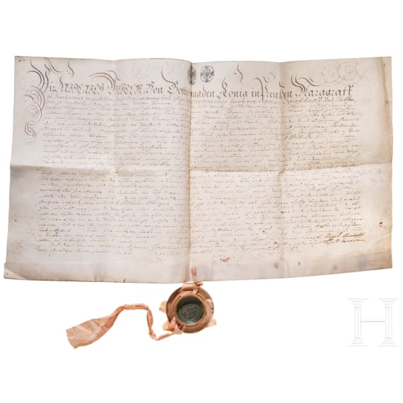 Lehnsbrief f&uuml;r den Hornburger B&uuml;rgermeister Jacob Wilhelm Weniger aus der Regierungszeit K&ouml;nig Friedrich Wilhelms I. (1713 - 1740), datiert 1. November 1713